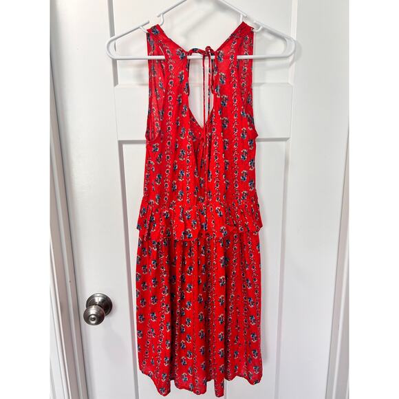 En Creme Women's Floral Print Ruffle Mini‎ Fit & Flare Dress Red Blue Size Small - Picture 2 of 9
